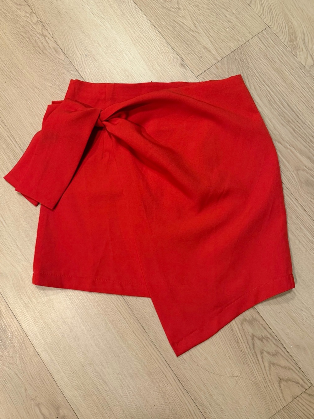 Asymmetrical Red Tie-Front Mini Skirt